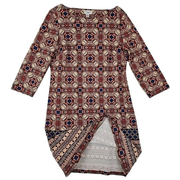 Maggy L Weekend Shift Dress Size 12 Geometric Print 3/4 Sleeve Red Blue Career. - Picture 6 of 9